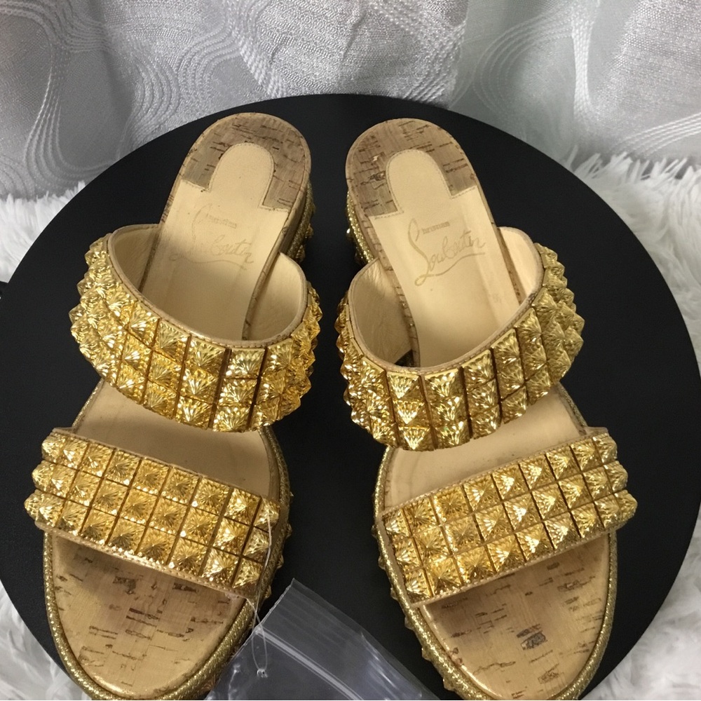 Christian Louboutin Gold Studded Slide Mules - Picture 4 of 14
